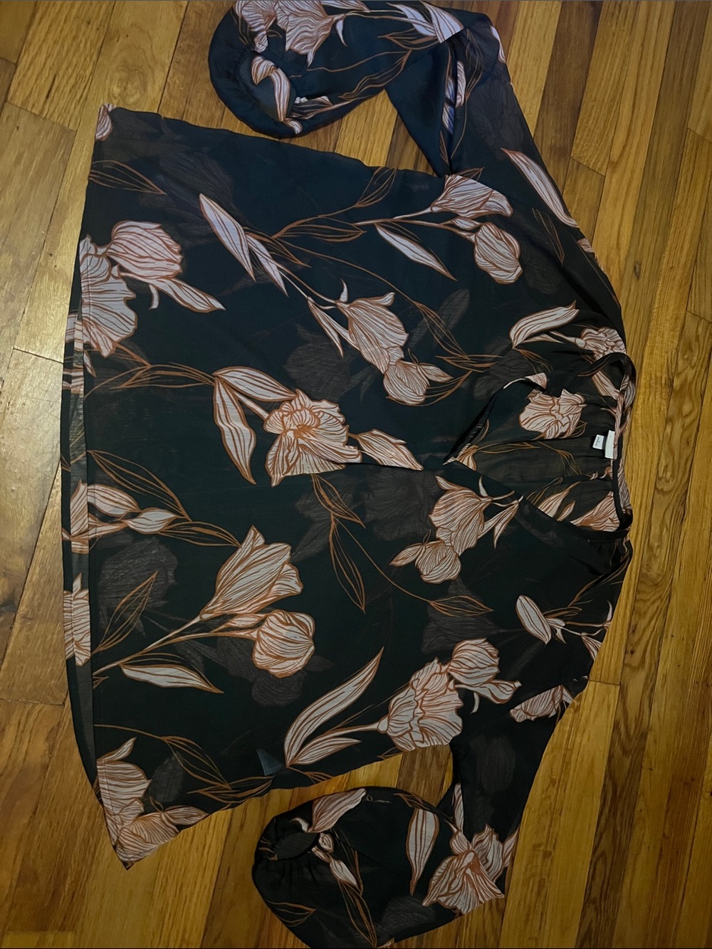 a new day Black Sheer Blouse with Blush Floral Print